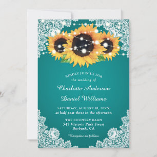 Chic Teal Sunflower Wedding Invitation