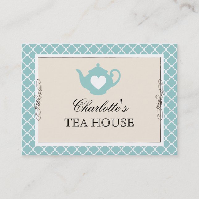 Chic Teal Teapot Tea Business Card (Front)
