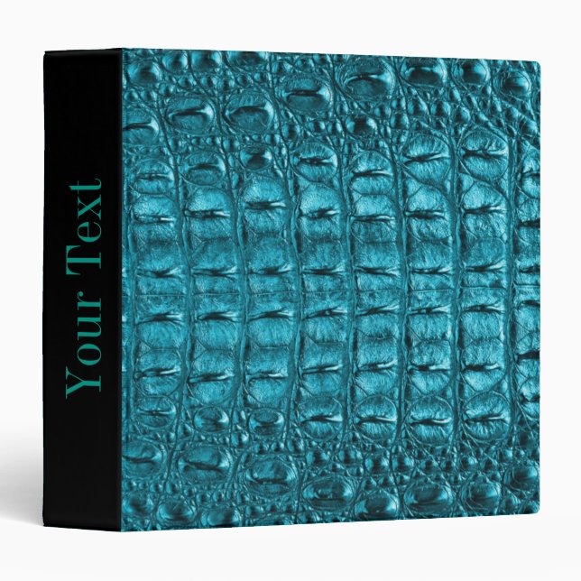 chic teal turquoise alligator print aqua blue 3 ring binder (Front/Spine)