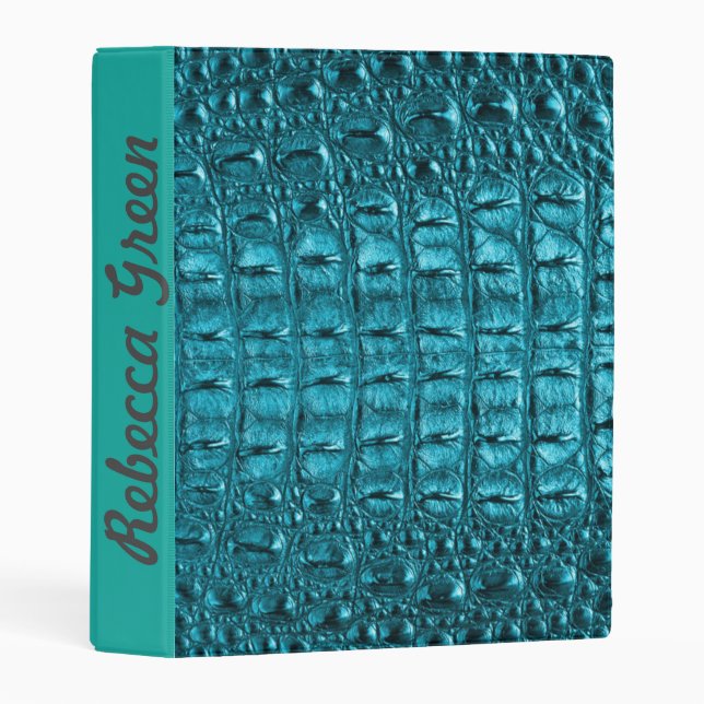 chic teal turquoise alligator print aqua blue mini binder (Front/Spine)