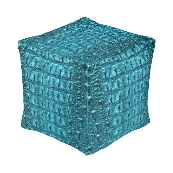 Chic Teal Turquoise Alligator Print Aqua Blue Pouf by WhenWestMeetEast at Zazzle