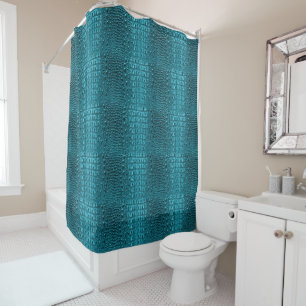 chic teal turquoise alligator print aqua blue shower curtain