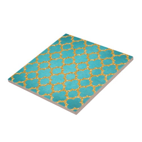 Chic Teal Turquoise Moroccan Quatrefoil Pattern Tile