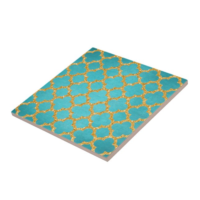 Chic Teal Turquoise Moroccan Quatrefoil Pattern Tile (Side)