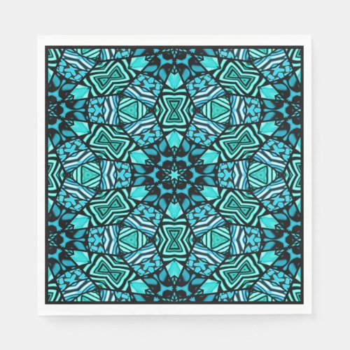 Chic Teal Turquoise Retro Oriental Mosaic Pattern Napkins