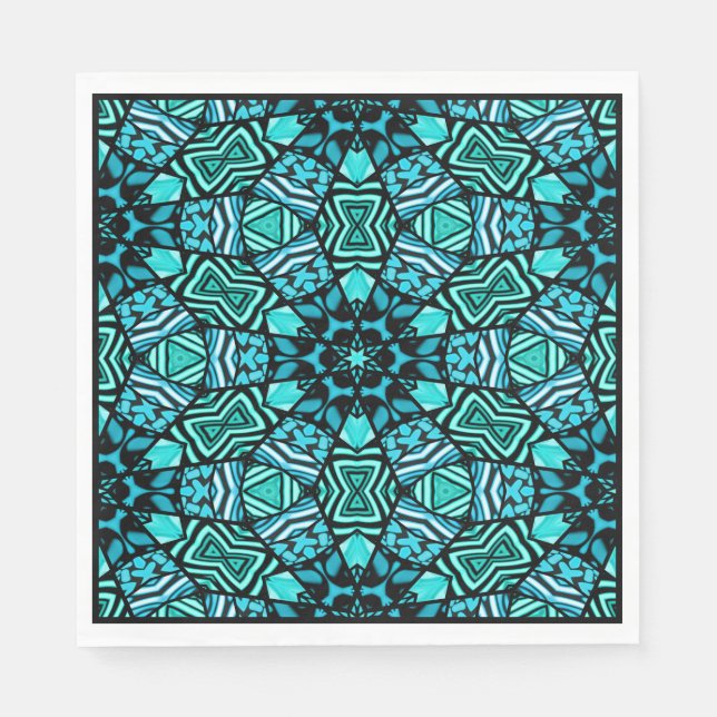 Chic Teal Turquoise Retro Oriental Mosaic Pattern Napkins (Front)