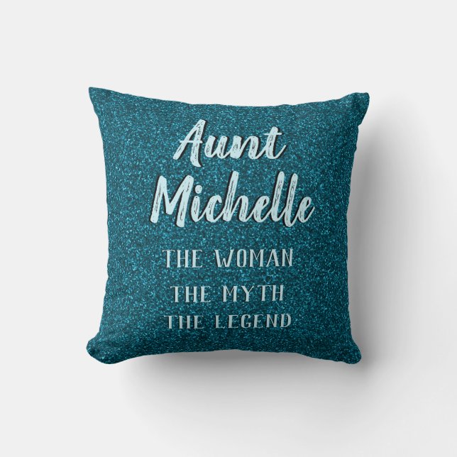 Chic Teal Typography Aunt Name Throw Pillow (Front)