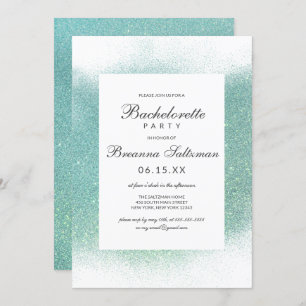 Chic Teal White Glitter Dust Border Bachelorette Invitation