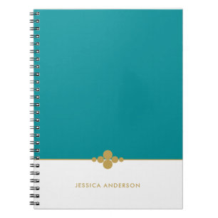 Chic Teal White Gold Personalized Notebook