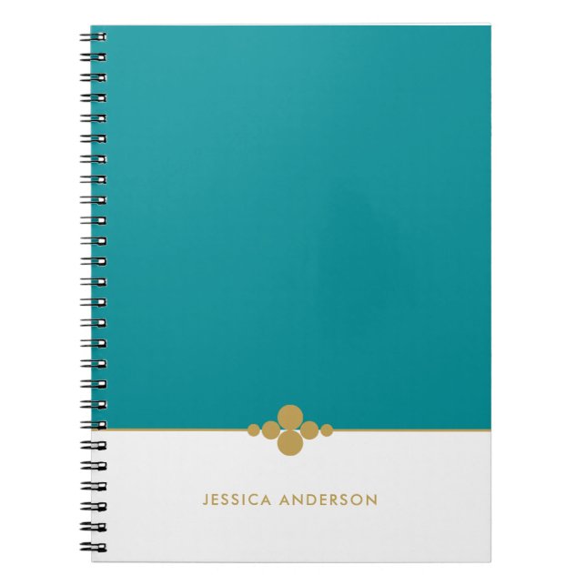 Chic Teal White Gold Personalized Notebook (Front)