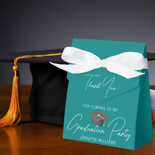 Chic Teal White Graduation Party Thank You Favor Boxes