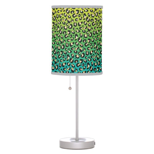 Chic Teal Yellow Leopard Print Table Lamp