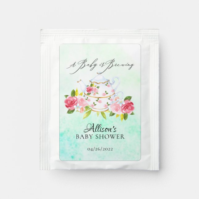Chic Teapot Floral Baby Shower Tea Bag Drink Mix (Front)