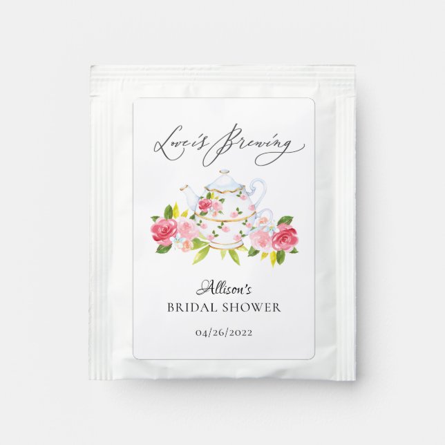 Chic Teapot Floral Bridal Shower Tea Bag Drink Mix (Front)