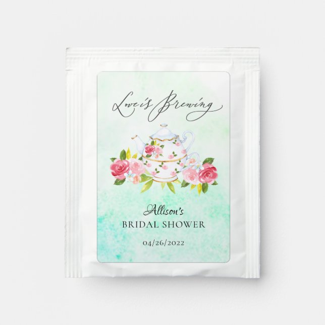 Chic Teapot Floral Bridal Shower Tea Bag Drink Mix (Front)
