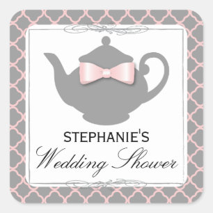 Chic Teapot Pink + Gray Bridal Shower Tea Sticker