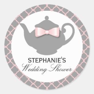 Chic Teapot Pink + Gray Wedding Shower Tea Sticker