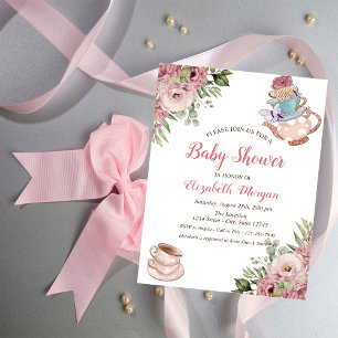Chic Teapot Tea cup Floral Baby Shower Invitation