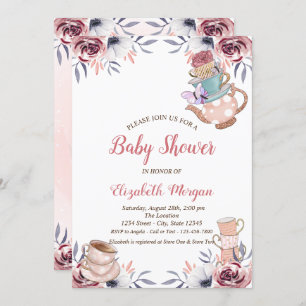 Chic Teapot Tea cup Floral Tea Party Baby Shower Invitation
