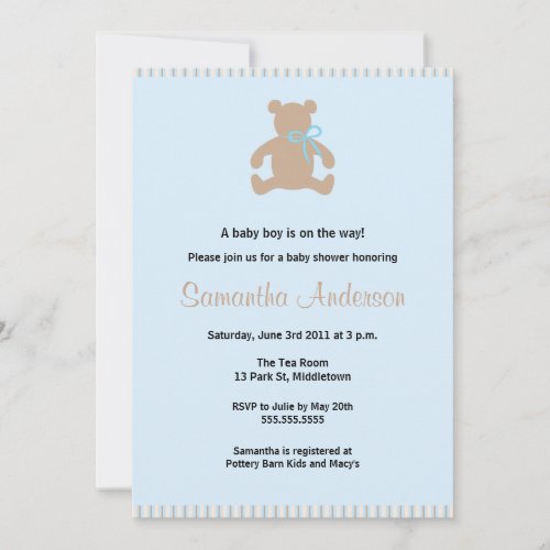 Chic Teddy Bear Baby Shower Invitation - Boy