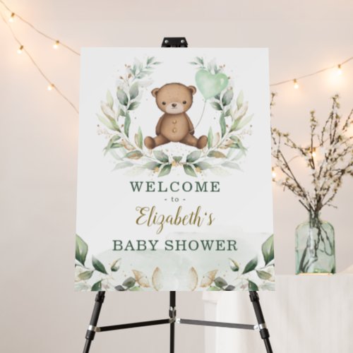 Chic Teddy Bear Greenery Gold Wreath Welcome Baby Foam Board