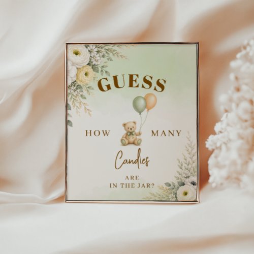 Chic Teddy Bear Guess How Many Candies Baby Shower Poster