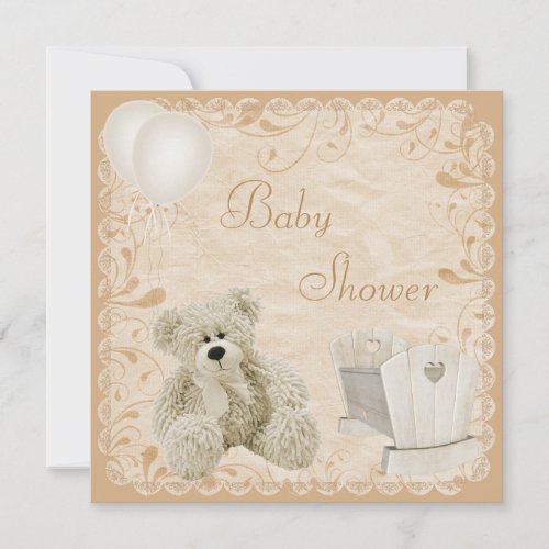 Chic Teddy  Crib Neutral Baby Shower Invitation