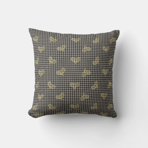 Chic Tennis Gold Rackets Pattern Houndstooth   Throw Pillow