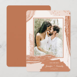 Chic Terracotta Abstract Paint Brush Strokes Photo Save The Date