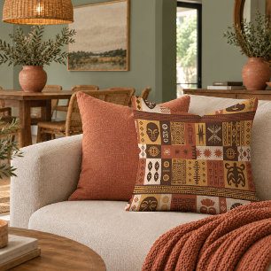 Chic Terracotta African Motifs Accent Pillow Cover
