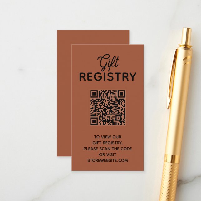 Chic Terracotta Baby Shower Registry QR Code Enclosure Card (Front/Back In Situ)