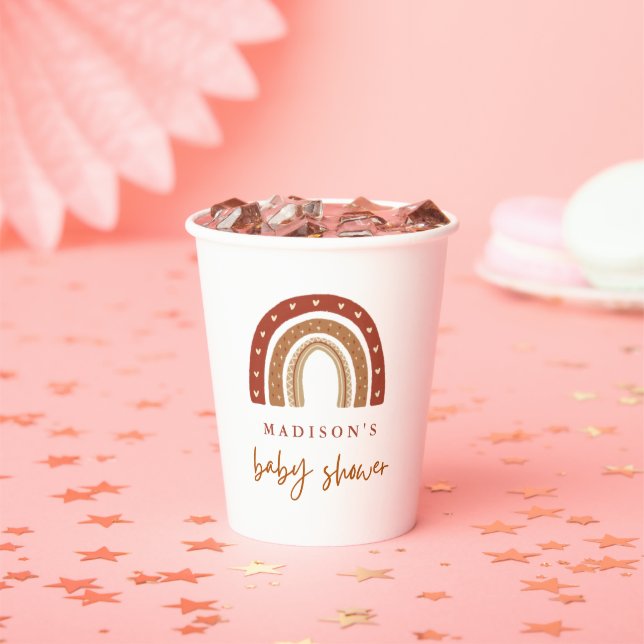Chic Terracotta Boho Rainbow Baby Shower Paper Cups (Insitu)