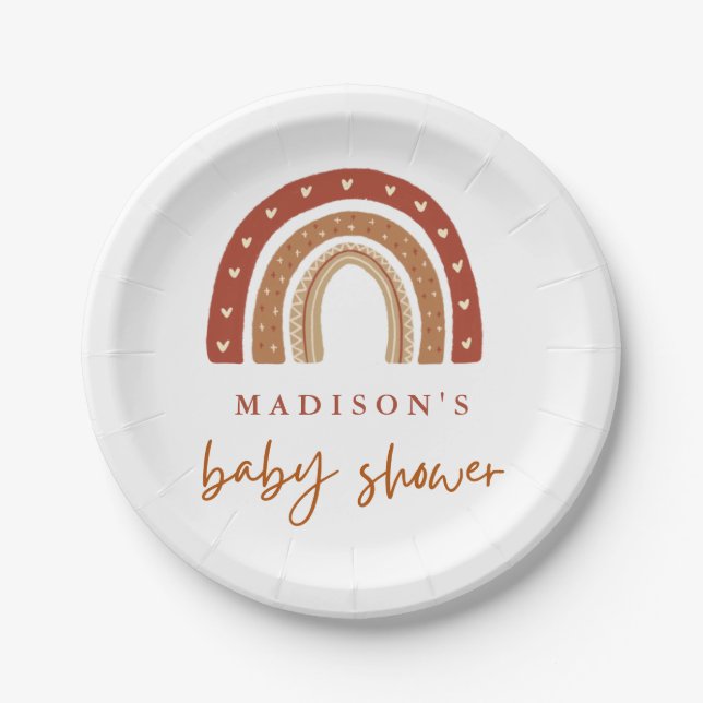 Chic Terracotta Boho Rainbow Baby Shower Paper Plates (Front)