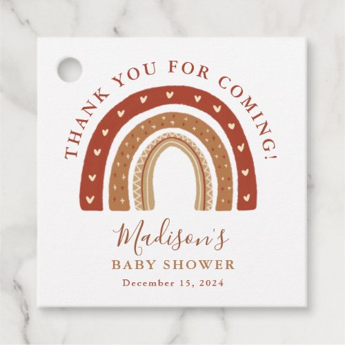 Chic Terracotta Boho Rainbow Baby Shower Thank You Favor Tags
