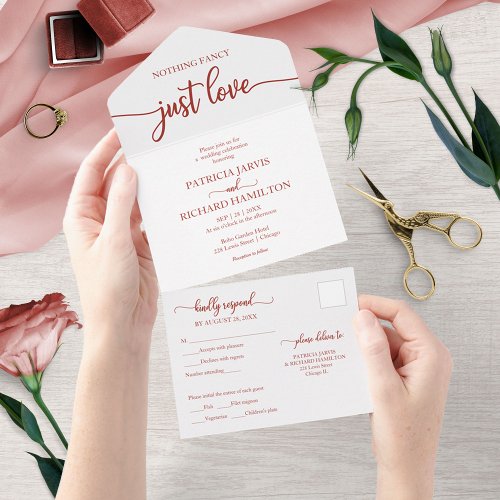 Chic Terracotta Calligraphy Casual Wedding  All In One Invitation