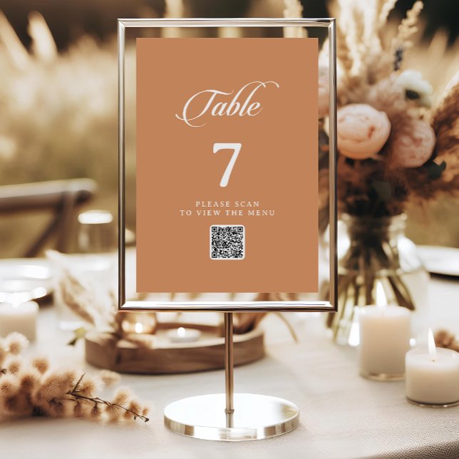 Chic Terracotta Calligraphy QR Code Table Numbers (Creator Uploaded)