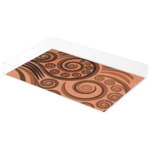 Chic Terracotta Curly Swirls Acrylic Tray