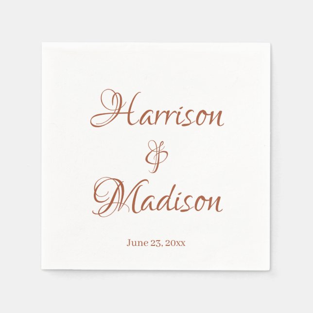 Chic terracotta custom script name date Wedding  Napkins (Front)