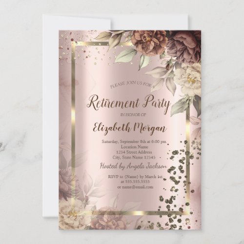 Chic Terracotta Diamonds Confetti Retirement Invitation