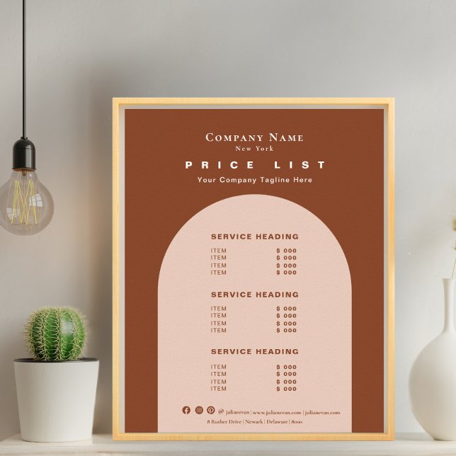 Chic Terracotta Earthy Tone Retro Arch Price List Poster (Chic Terracotta Earthy Tone Retro Arch Price List Poster)