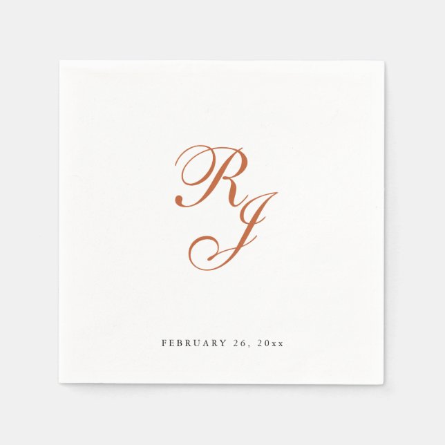 Chic Terracotta Monogram Wedding Napkins (Front)