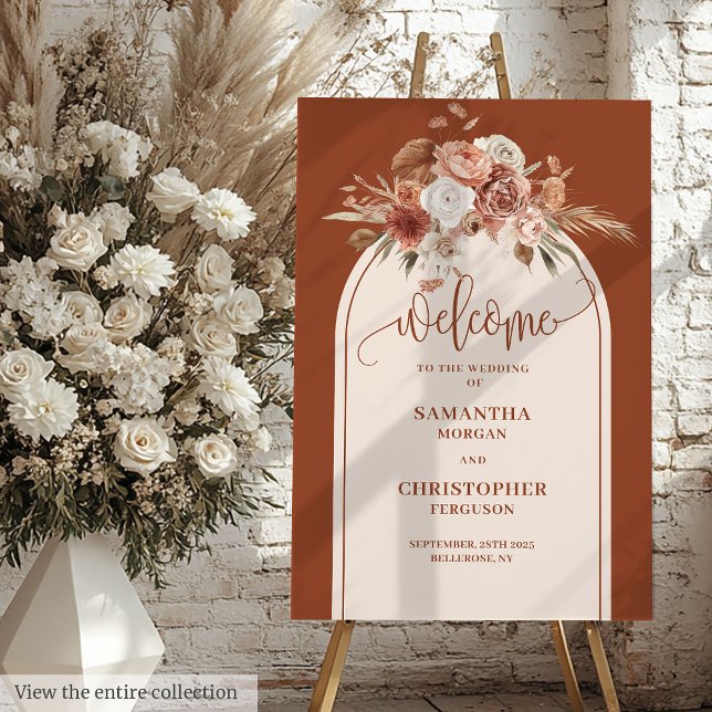 Chic Terracotta Pampas Sage Boho Arch Wedding Sign (Chic Terracotta Pampas Sage Boho Arch Wedding Welcome Sign)
