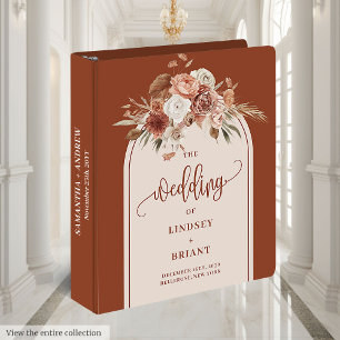 Chic Terracotta Pampas Sage Boho Floral Wedding 3 Ring Binder