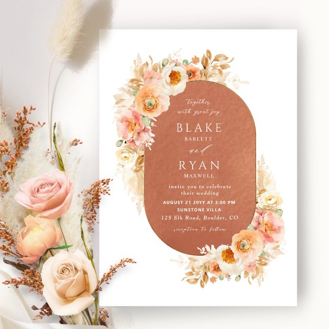 Chic Terracotta Peach Blush and Cream Oval Wedding Invitation (Creator Uploaded)