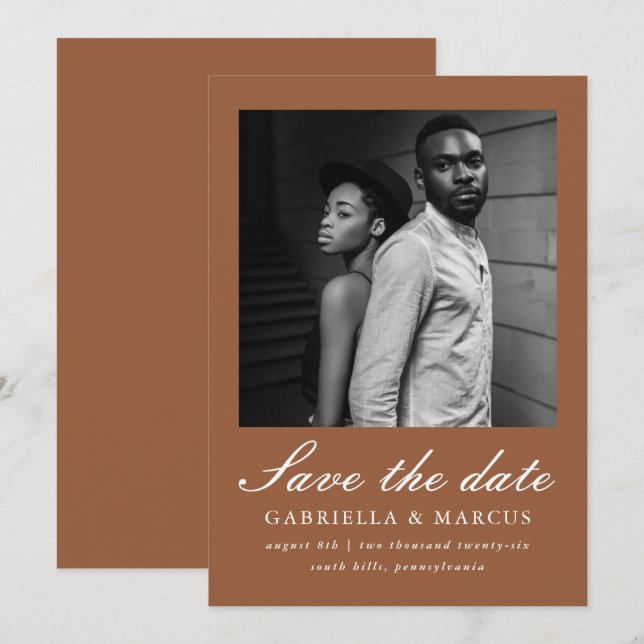 Chic Terracotta Photo Wedding Save The Date (Front/Back)