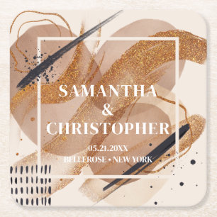 Chic Terracotta rose gold glitter brown hues Square Paper Coaster
