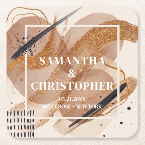 Chic Terracotta rose gold glitter brown hues Square Paper Coaster