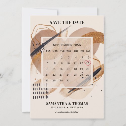 Chic Terracotta rose gold glitter brushes calendar Save The Date