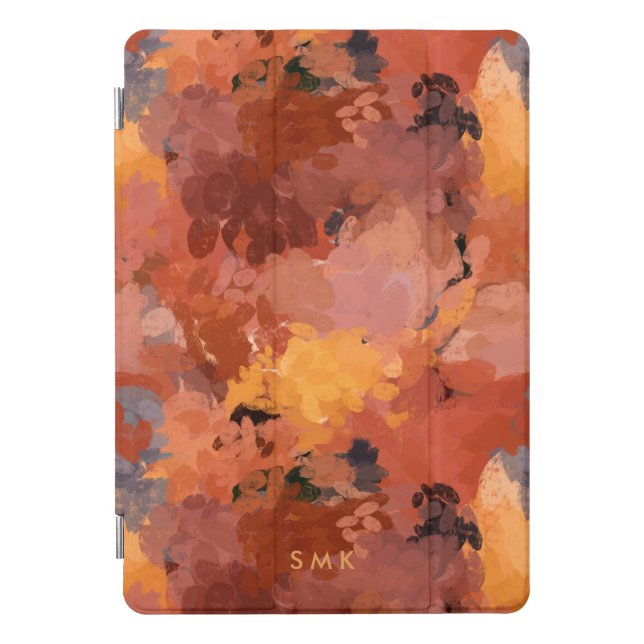 Chic Terracotta Rust Abstract Monogram iPad Pro Cover (Front)