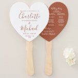 Chic Terracotta Script Wedding Program Heart Hand Fan<br><div class="desc">This elegant terracotta wedding program can be personalized with your special wedding day details featuring chic modern script typography.  Designed by Thisisnotme©</div>